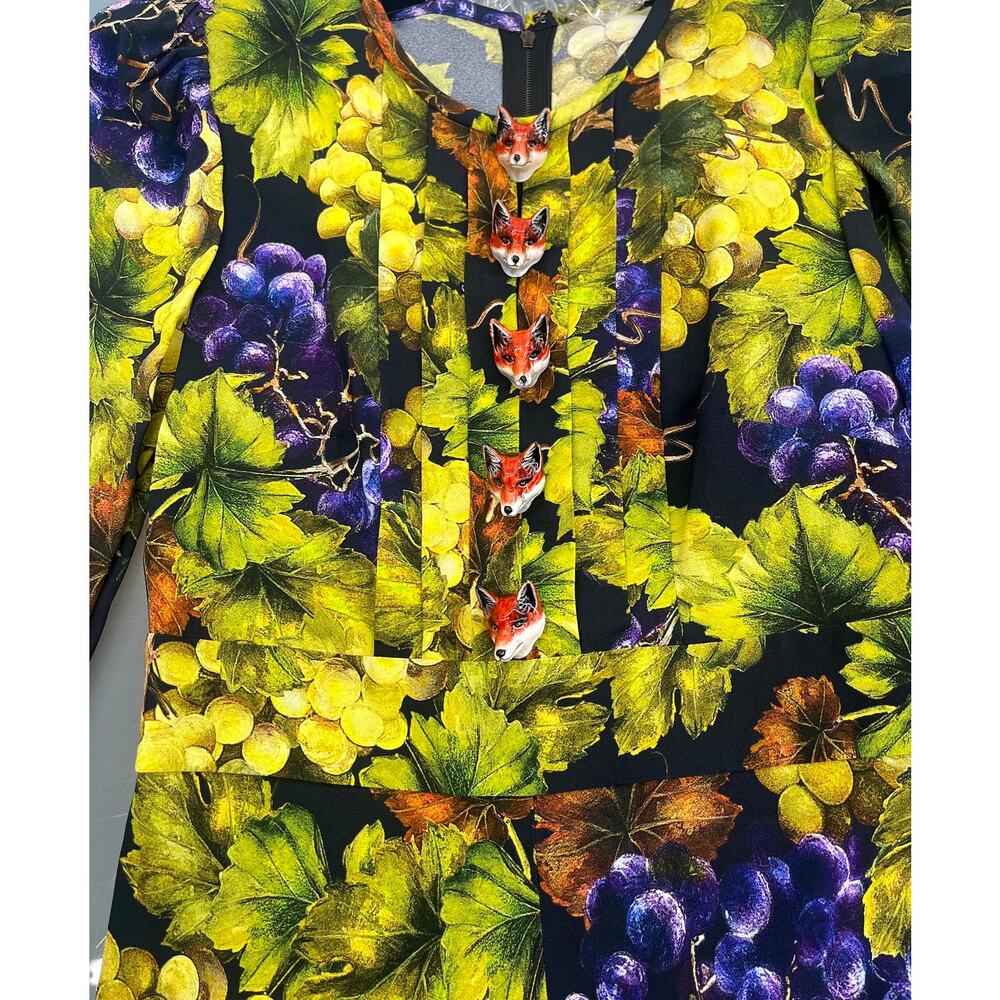NWT Dolce & Gabbana Grape Print Embellished Dress Yellow IT 44 / L - Picture 7 of 10
